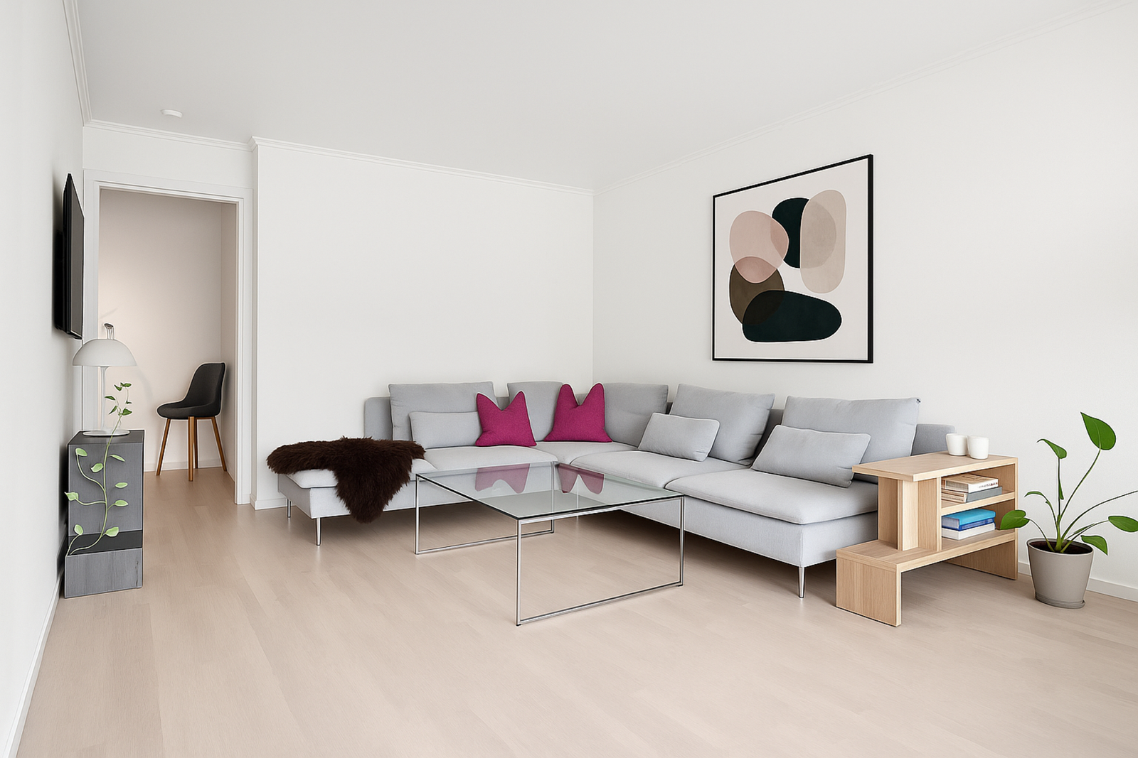 Illustrasjons bilde! Viser leiligheten med lyse gulv. Galleribilde
