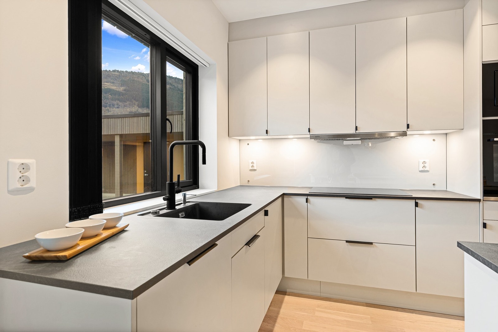 Glassplate over platetopp som beskytter veggen mot damp og matsøl. Galleribilde