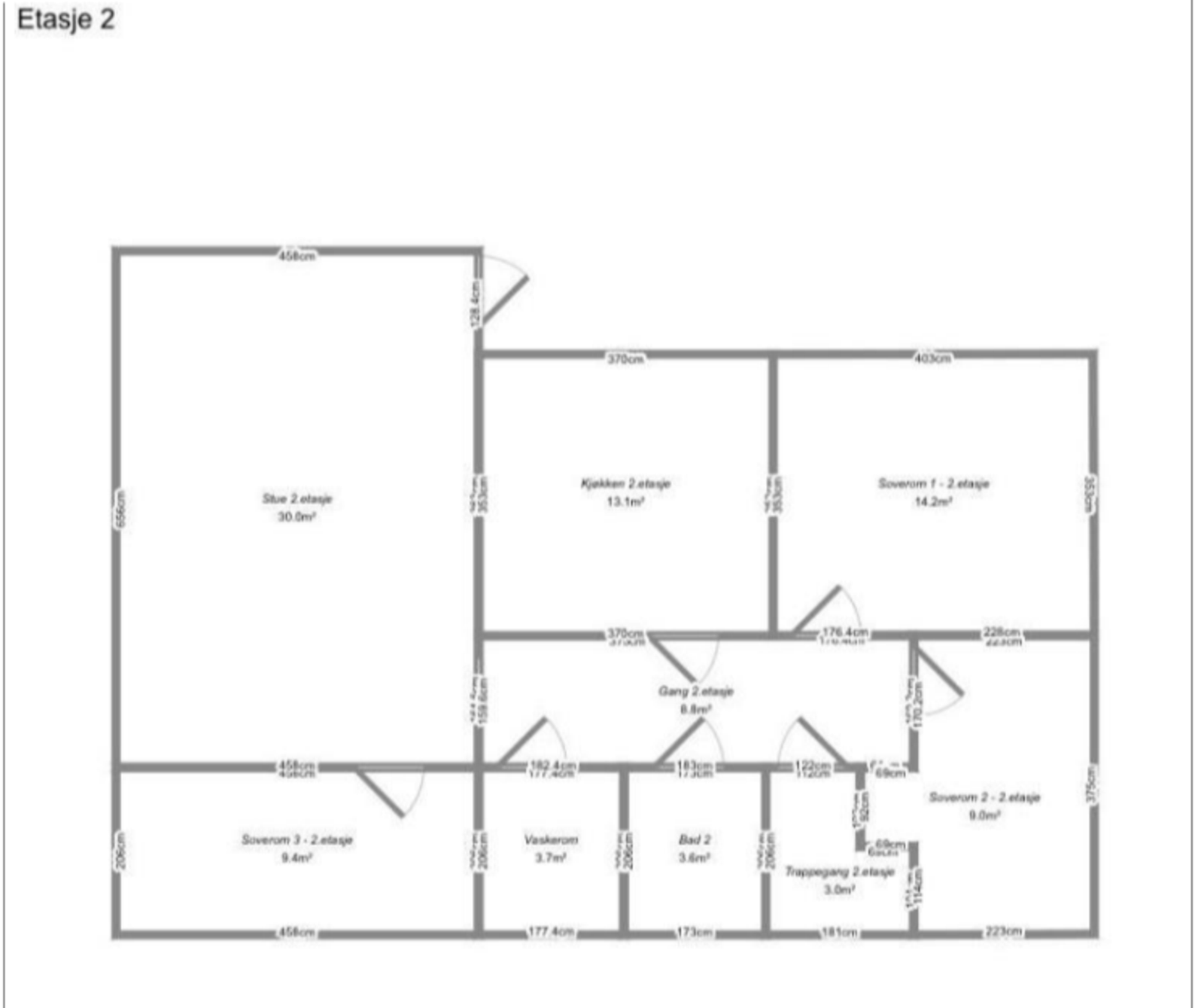 Plantegning 2. etasje.
Hentet fra skaderapport. Avvik kan forekomme. Galleribilde