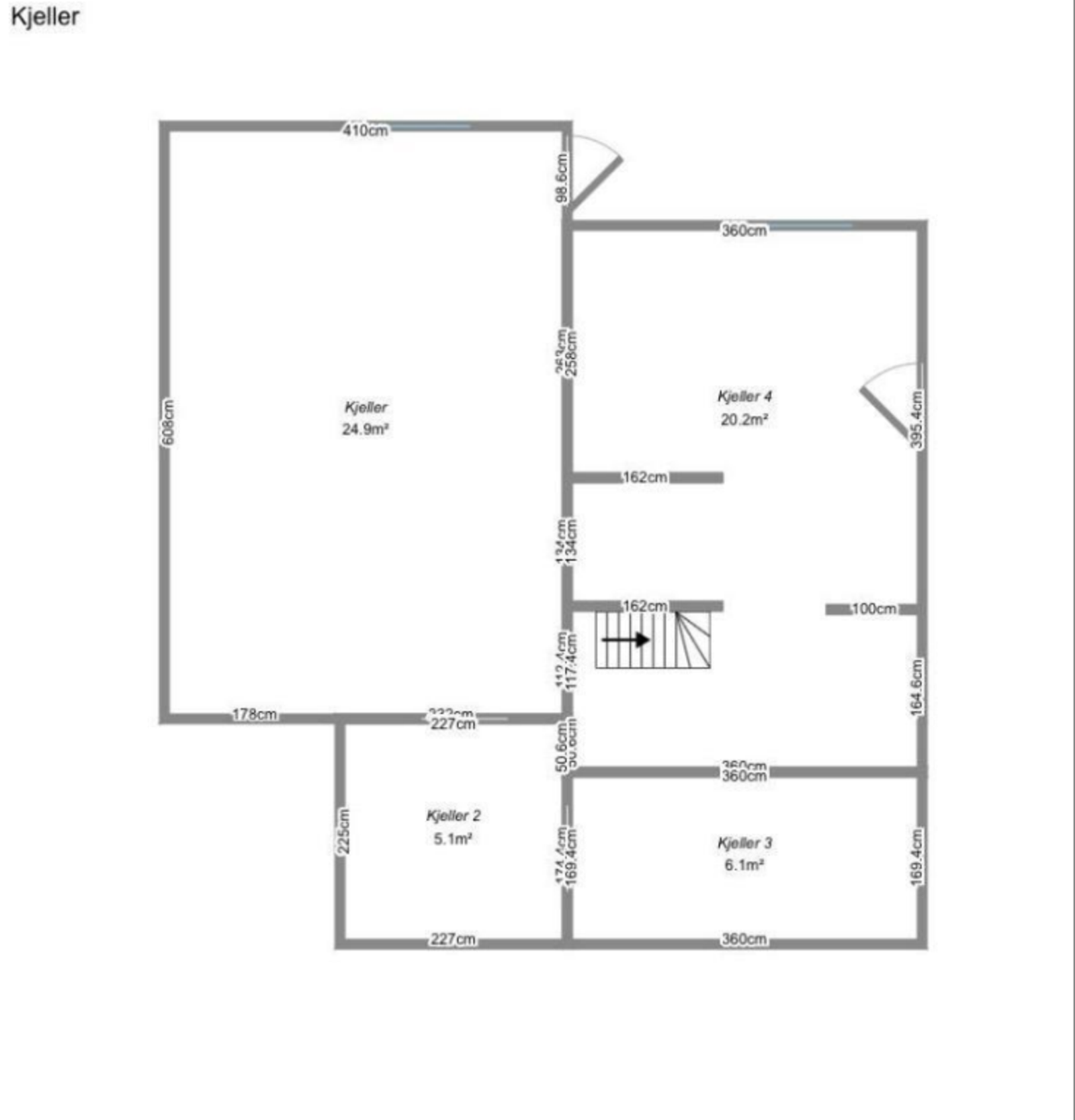 Plantegning kjeller.
Hentet fra skaderapport. Avvik kan forekomme. Galleribilde