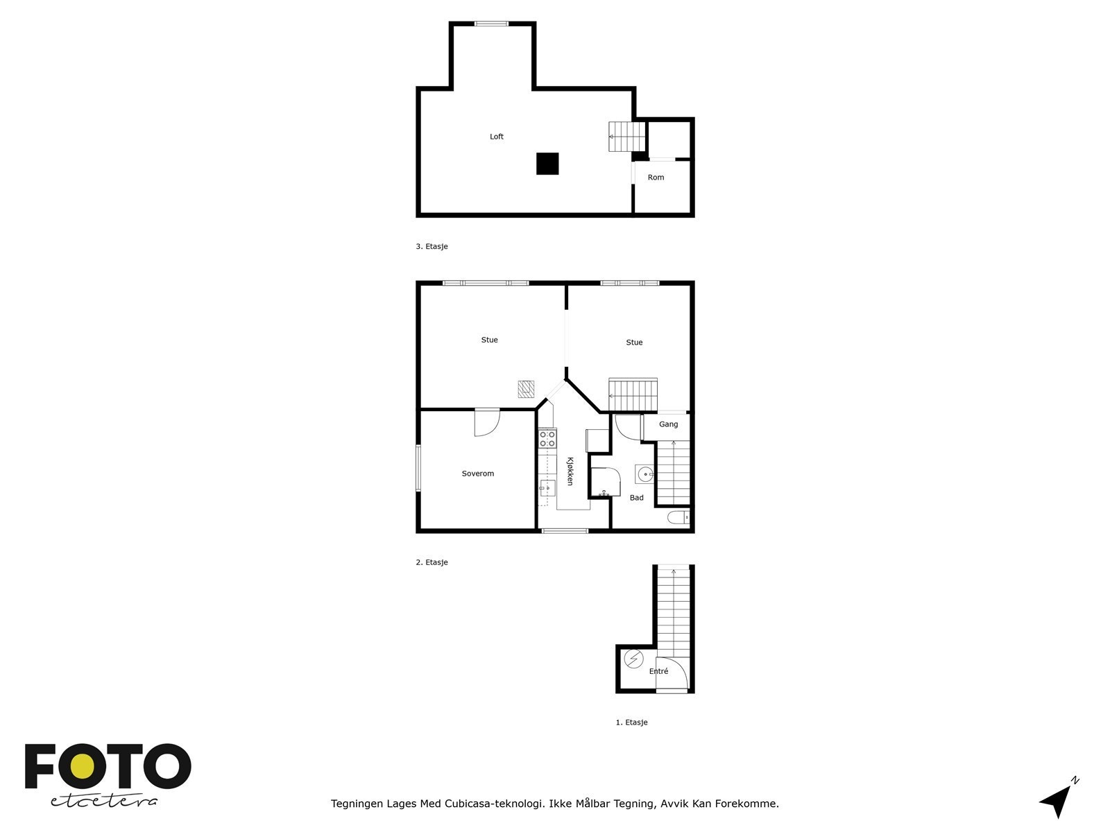 Veiledende plantegning av 2.etasje og loft, ikke målbar. Galleribilde