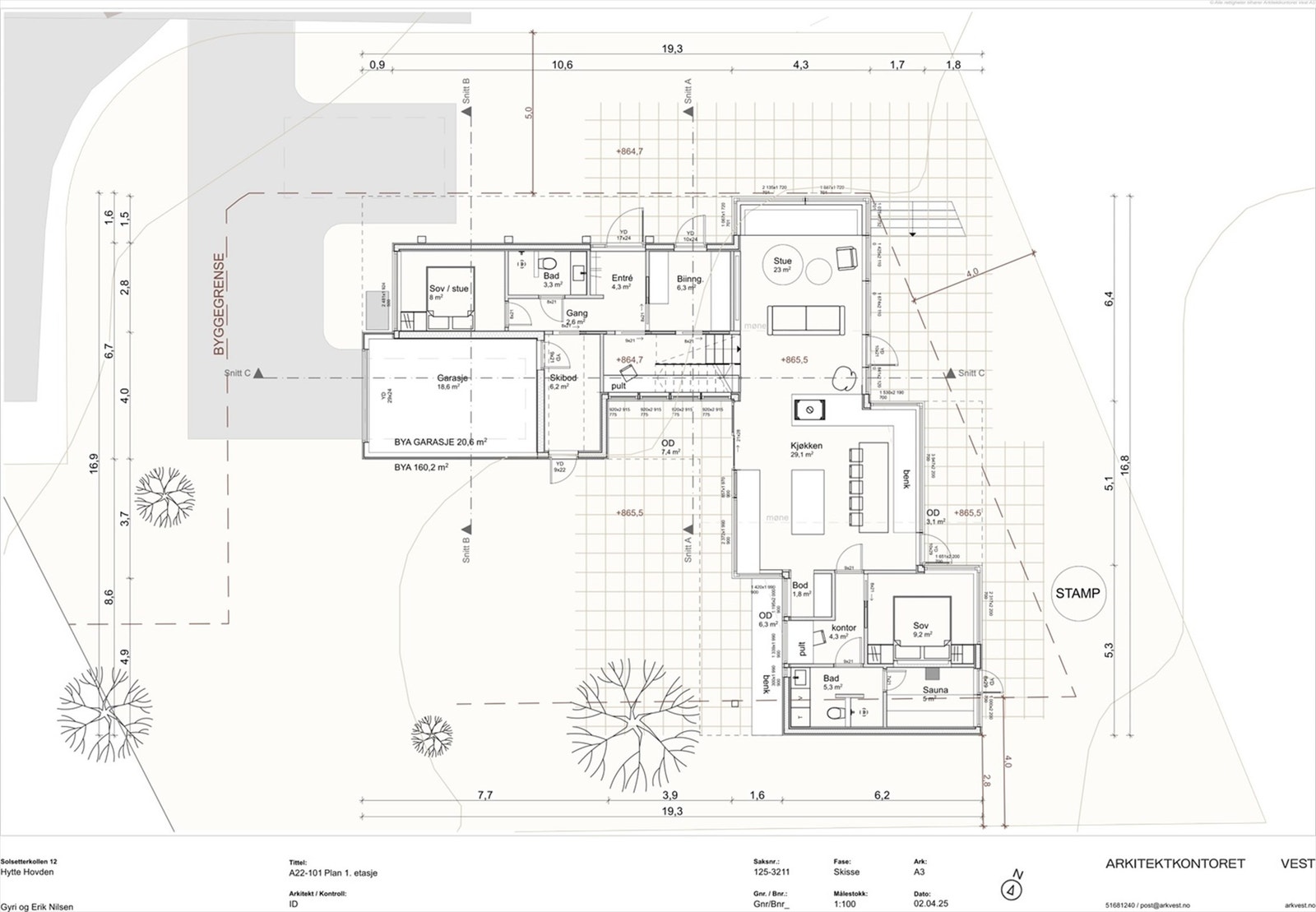 tegning 2.jpgSelgers tegninger av hytte på tomt - Disse tegningene er ikke forsøkt godkjent hos Bykle kommune Galleribilde