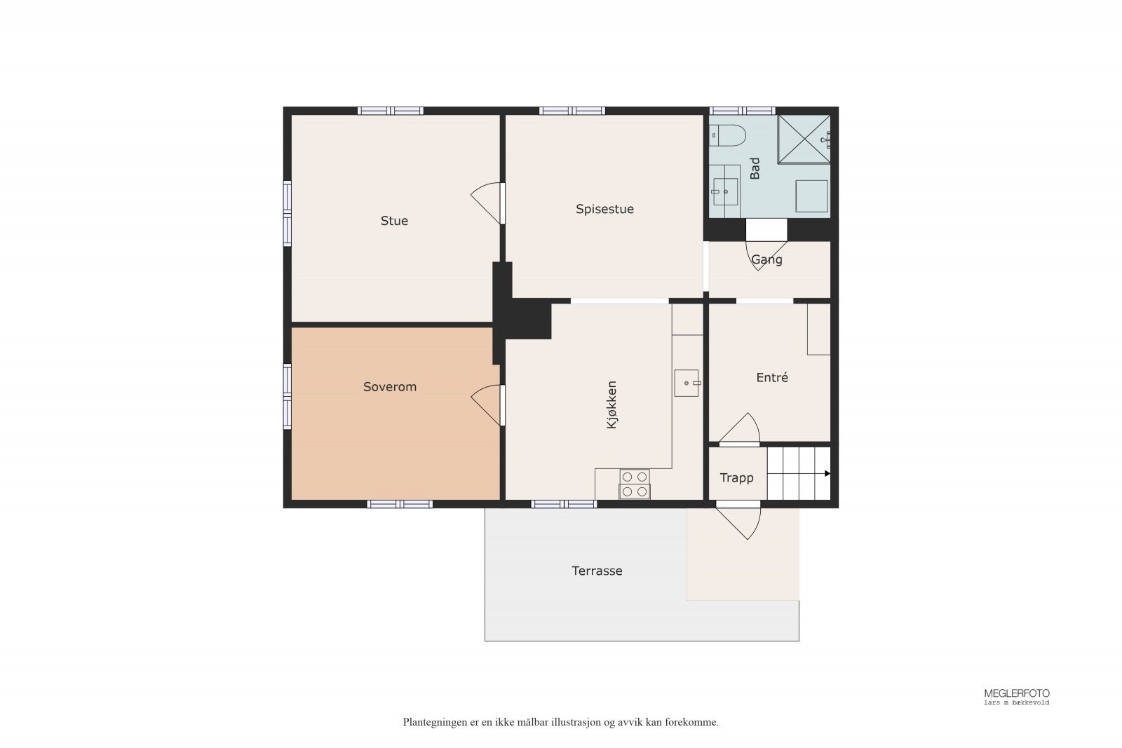Vi starter med plantegningen som viser leilighetens rominndeling. Galleribilde
