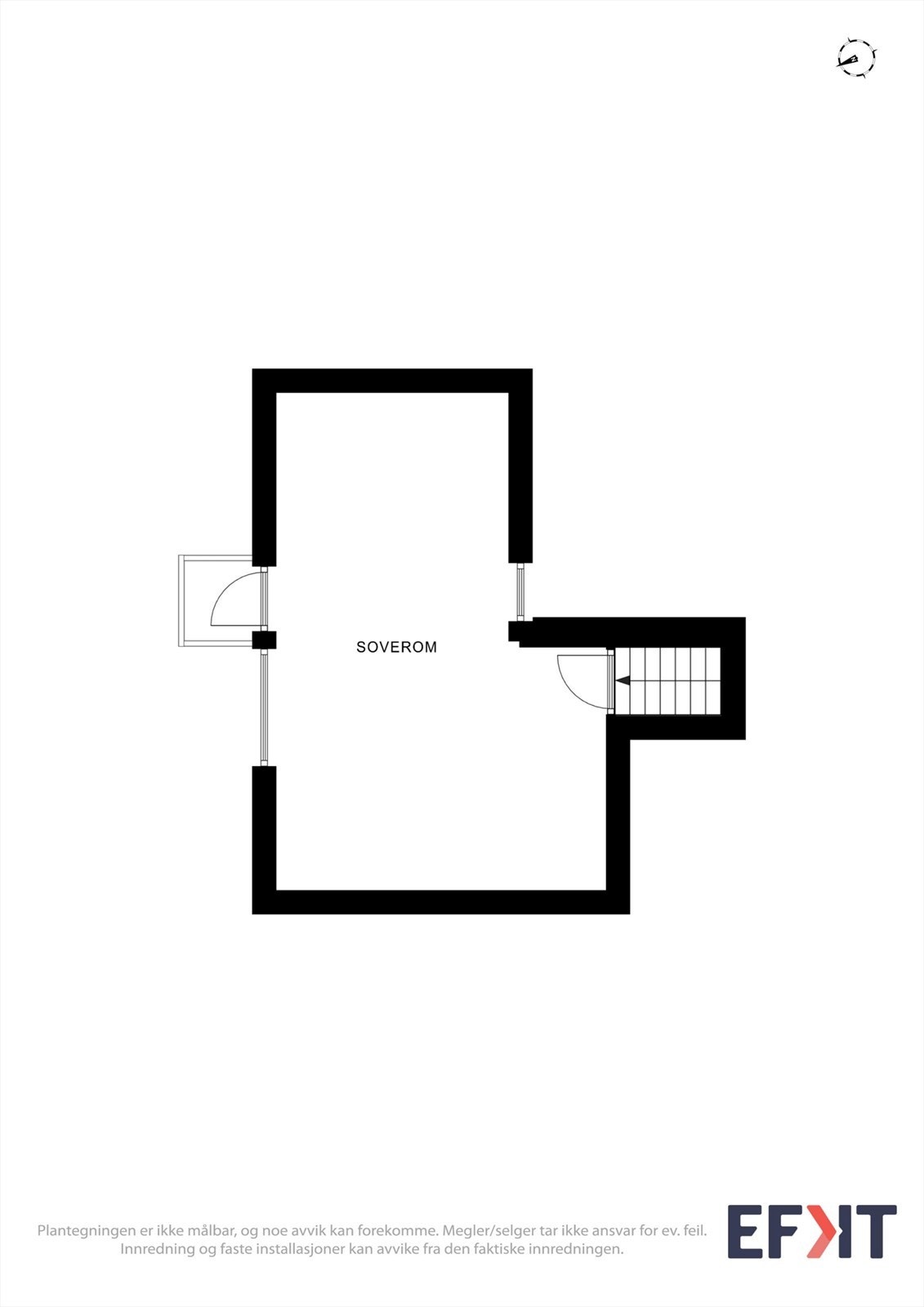 Plantegning av loftetasjen, en halvtrapp opp fra kjøkkenet Galleribilde