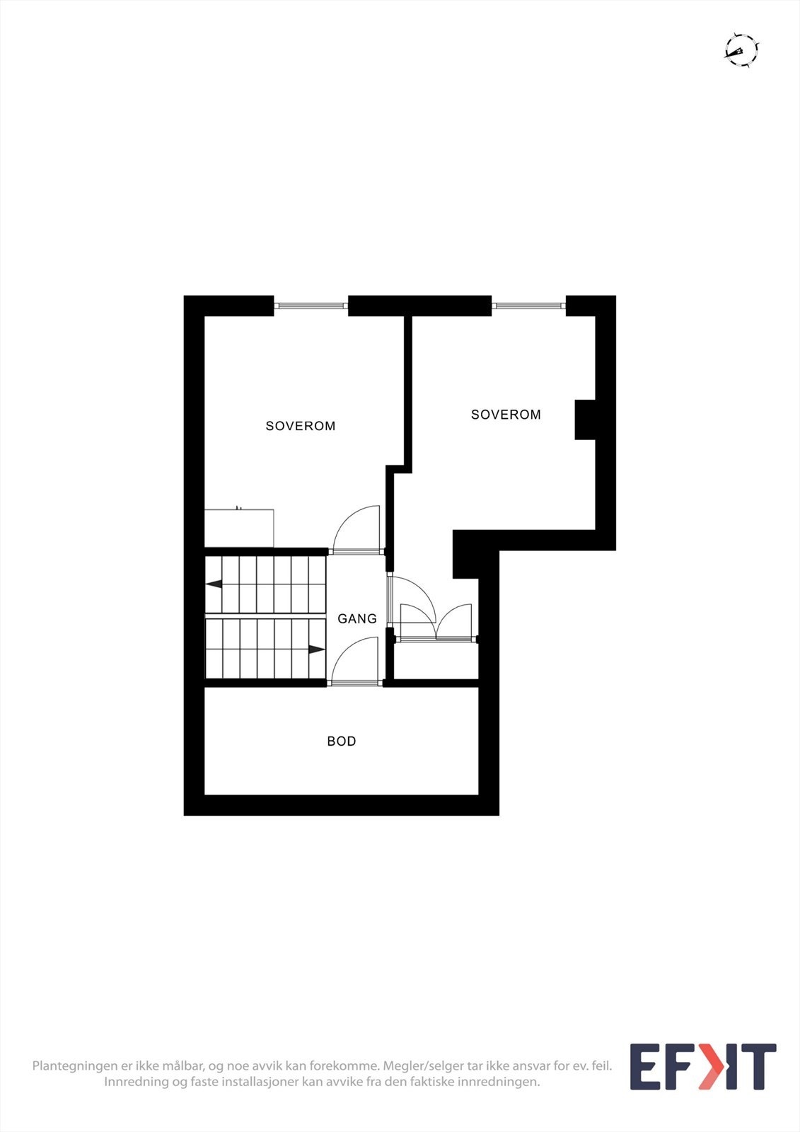 En halvtrapp ned fra stuen finner man soveromsetasje Galleribilde