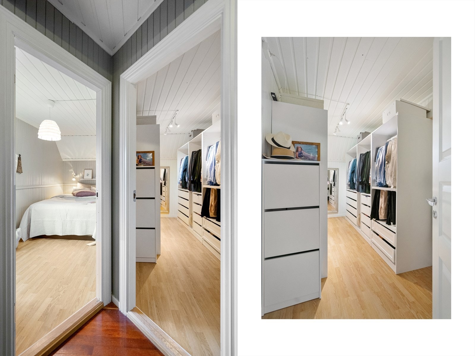 Fra gangen finner du både et lyst soverom og et praktisk walk-in-closet Galleribilde