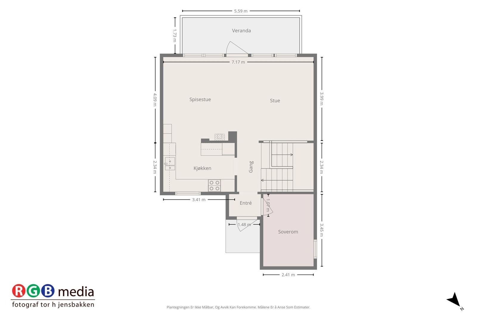 Planløsning 1. etasje (soverom er ikke omsøkt og godkjent av bygningsmyndighetene) Galleribilde