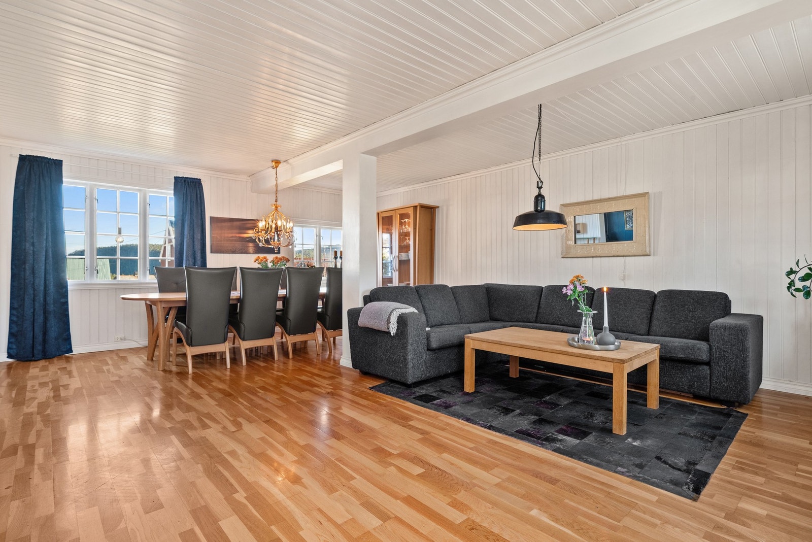 Hovedstuen er meget romslig, med fint gjennomlys via sprossevinduer på begge sider av rommet. Galleribilde