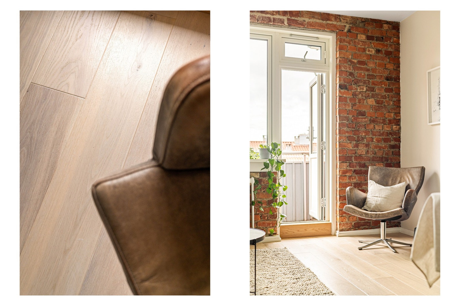 Gulvet er av typen eikeparkett og er lagt av profesjonelle fagfolk. Galleribilde