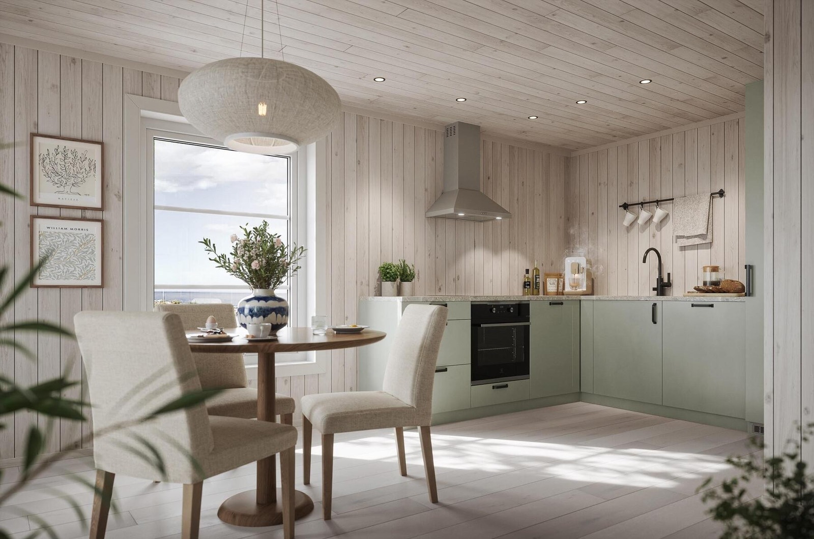 Illustrasjon kjøkken i MER. Her med lyse og lette farger Galleribilde