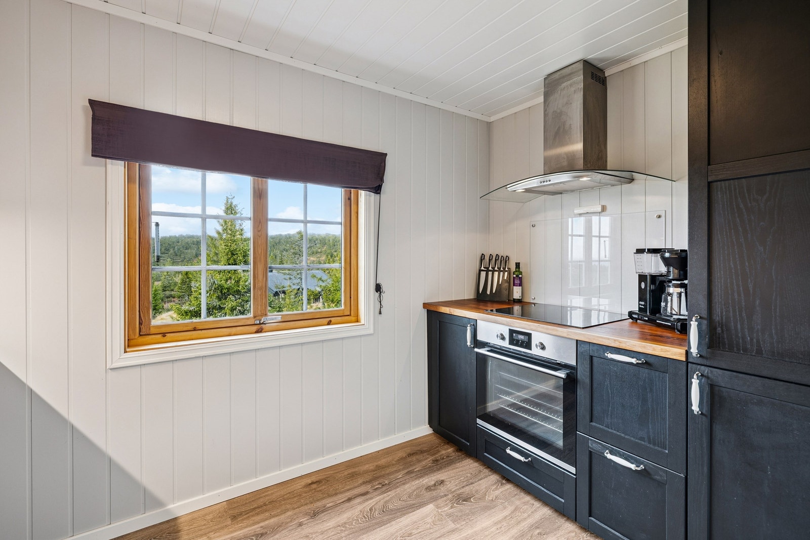 Kjøkkenet er utstyrt med platetopp og stekeovn. Galleribilde