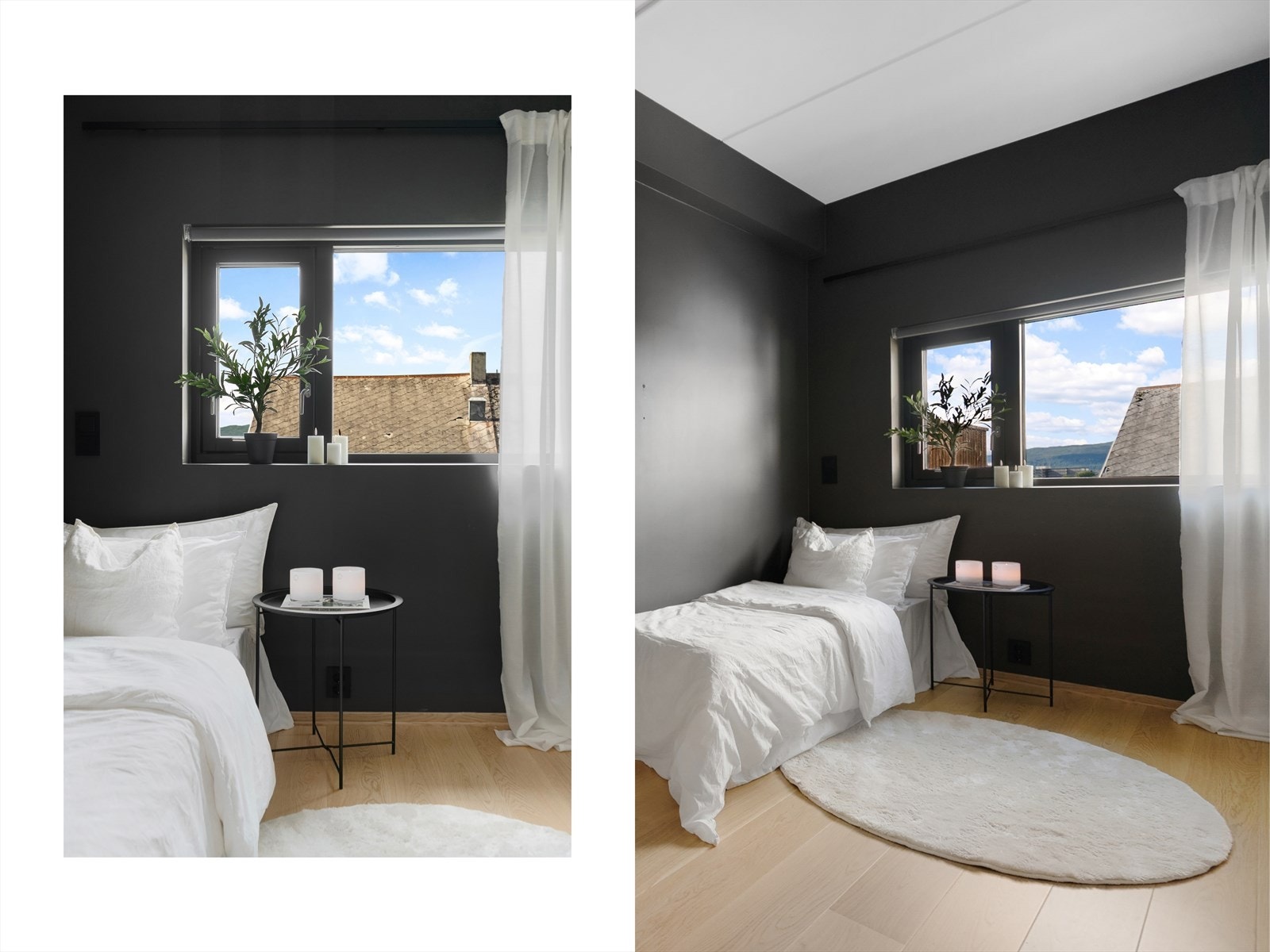 Soverommet gir en lun atmosfære med rene linjer og enkle materialvalg Galleribilde