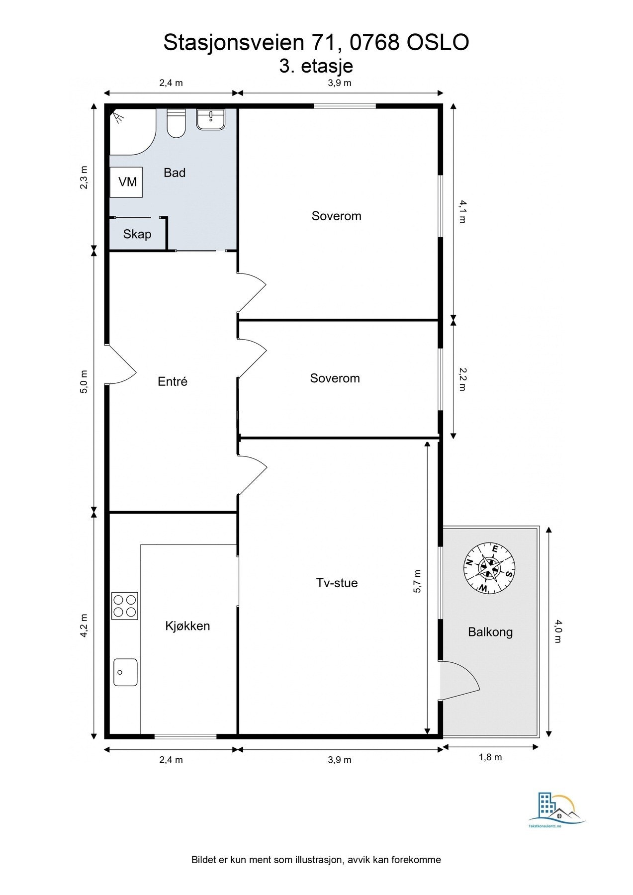 Original planløsning med 2 soverom Galleribilde