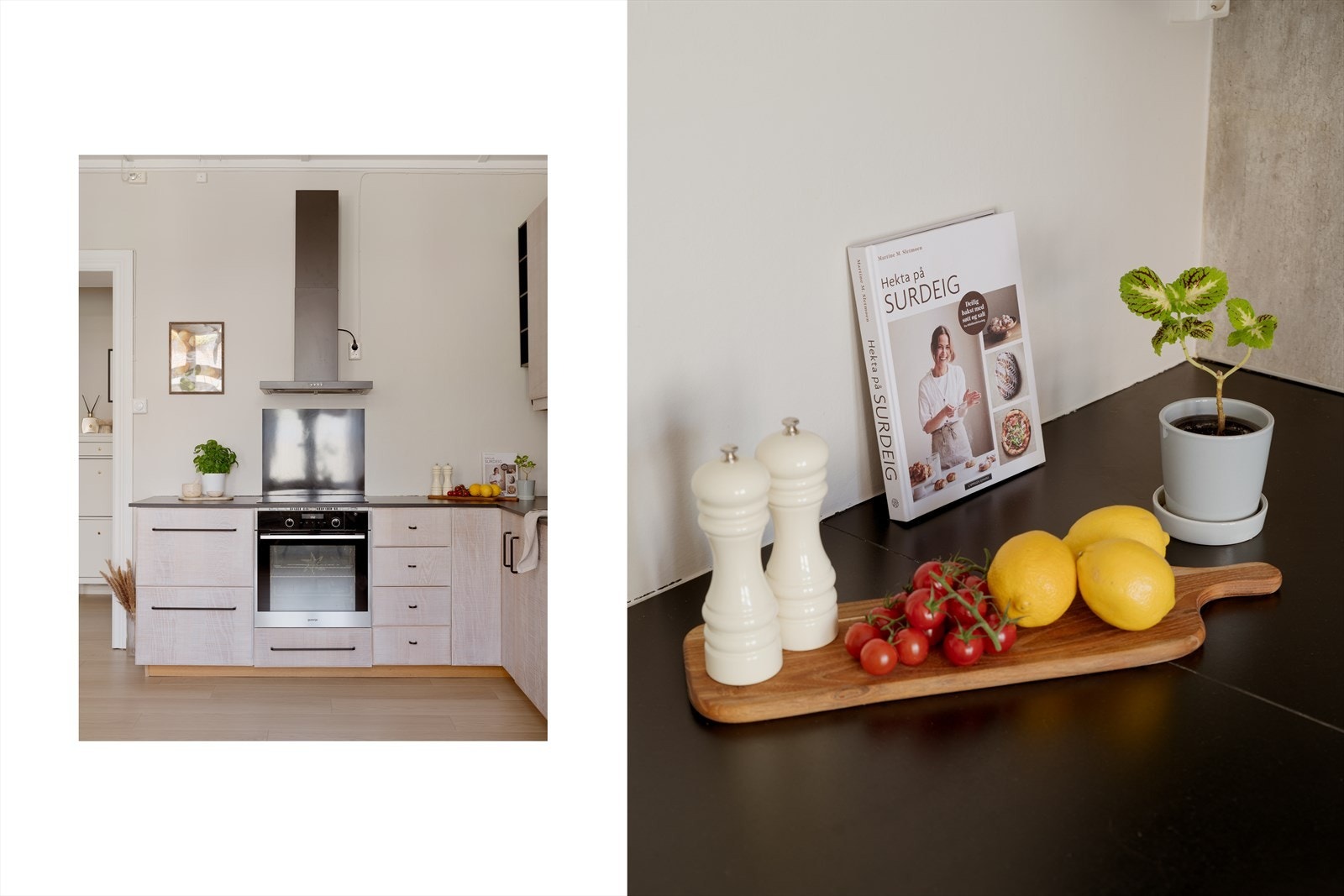 Kjøkkenet er er både funksjonelt og stilfullt - et rom hvor matlaging blir en glede. Kjøkkenet har glatte fronter og laminat benkeplate. Stekeovn, platetopp og opplegg for oppvaskmaskin er integrert i innredningen. Galleribilde