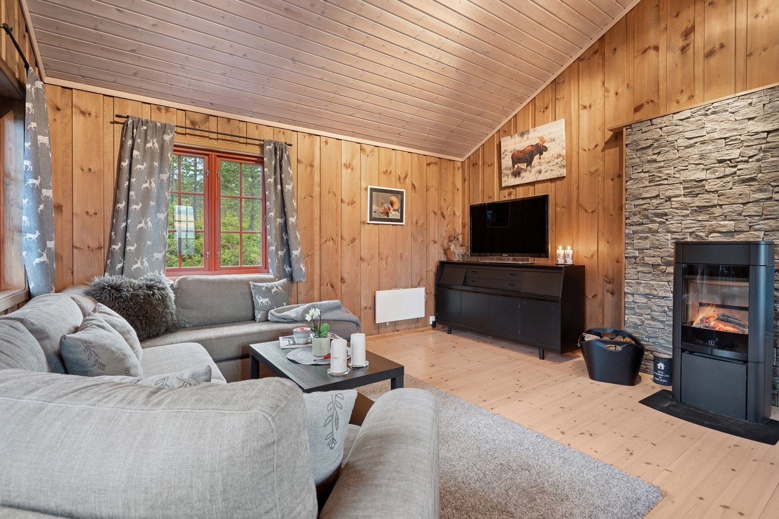 Koselig stue med peisovn. Galleribilde