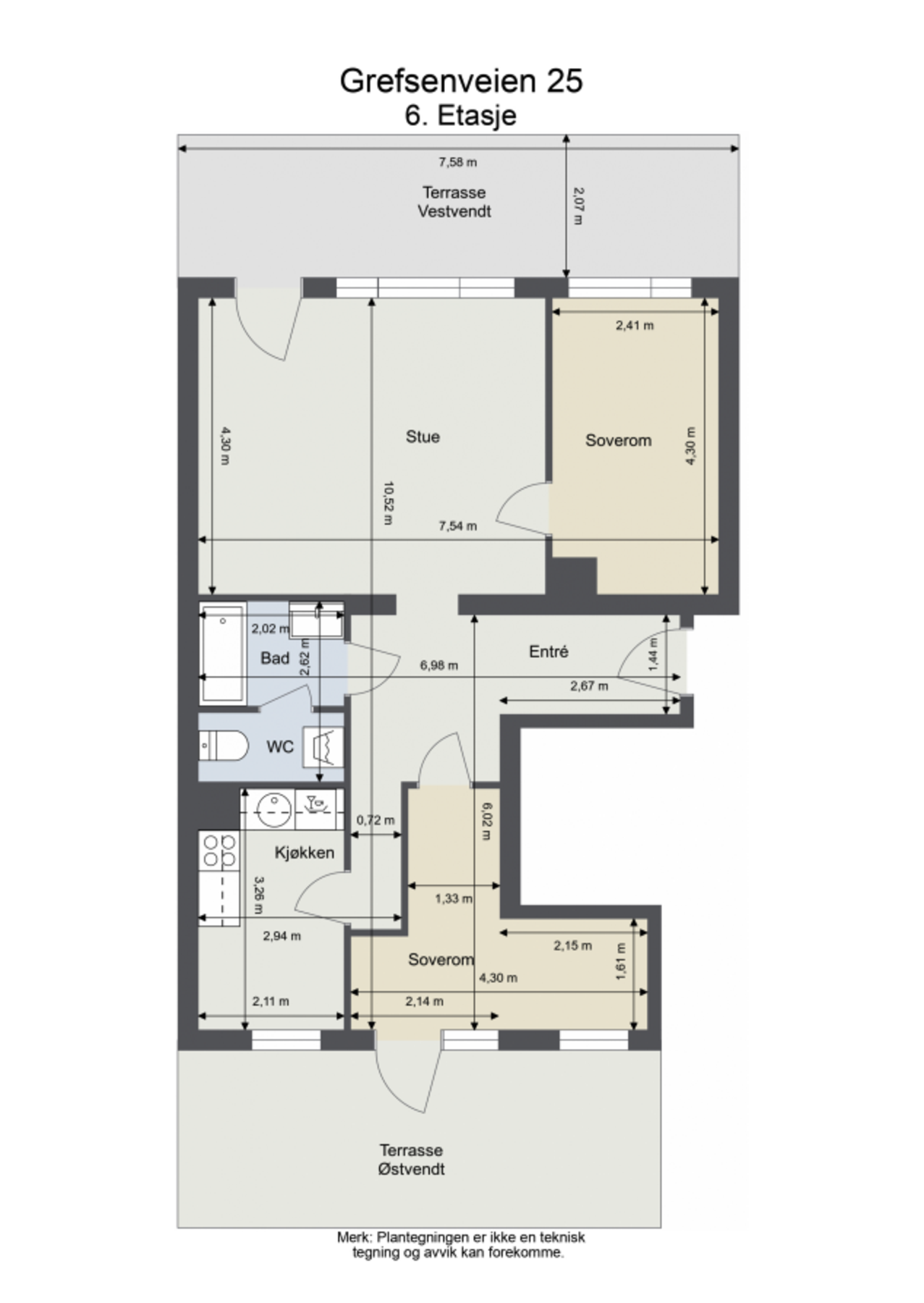 Planløsning. Avvik kan forekomme. Østvendt terrasse er under bygging. Galleribilde