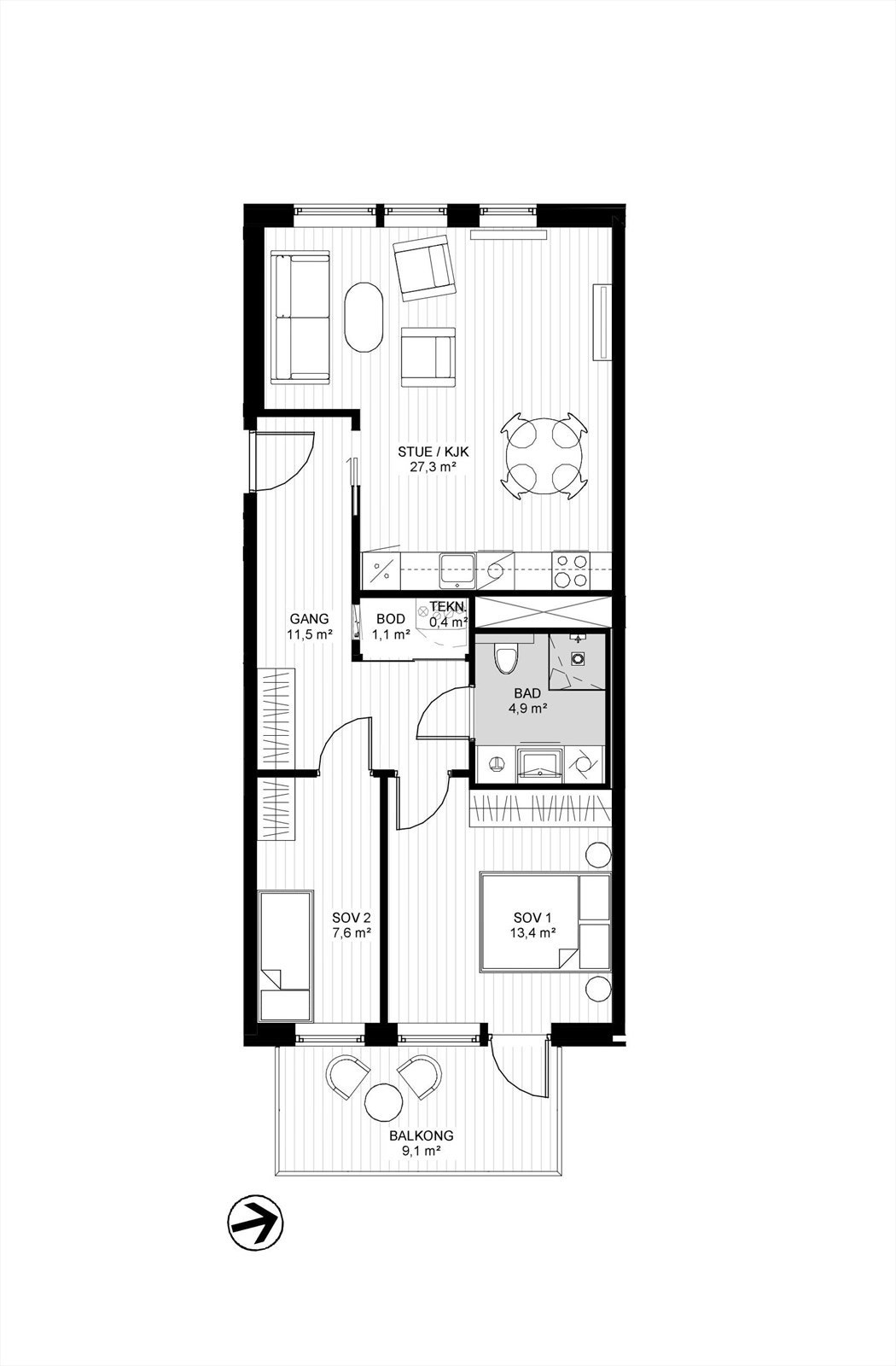 plantegning 70kvm 2.etg. Galleribilde