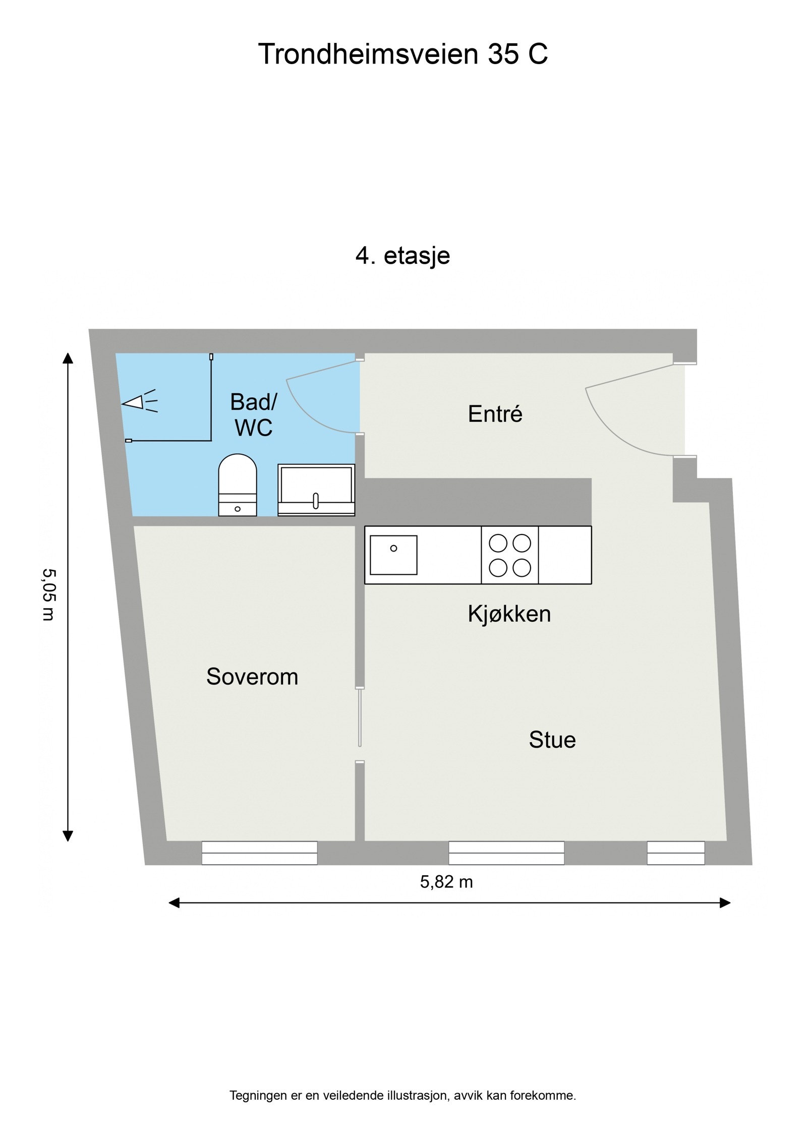 Plantegning Trondheimsveien 35 C - 2D - 4. etasje Galleribilde