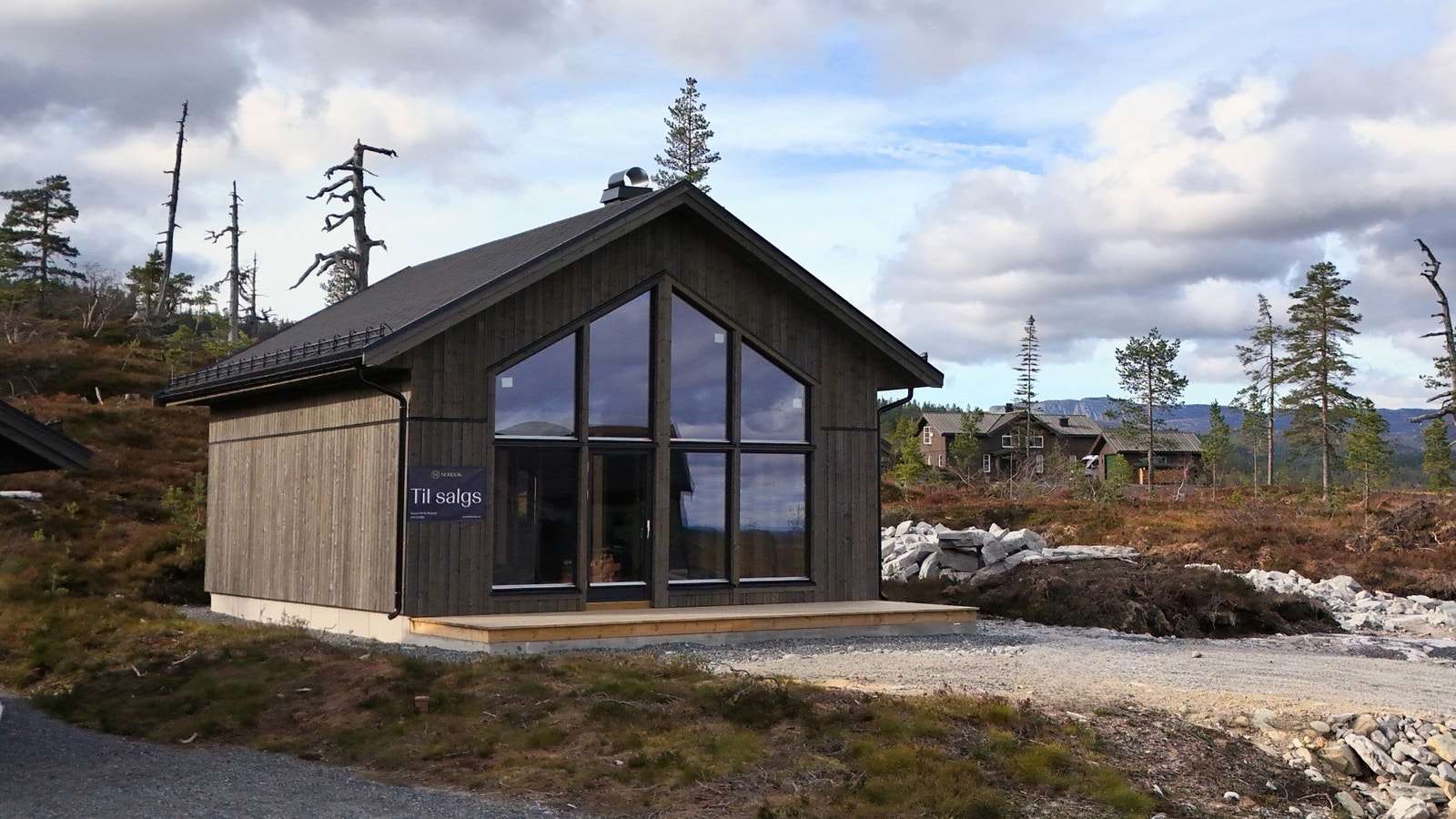 Moderne hytte med vedlikeholdsfri Nor kledning og store vinduer. Galleribilde