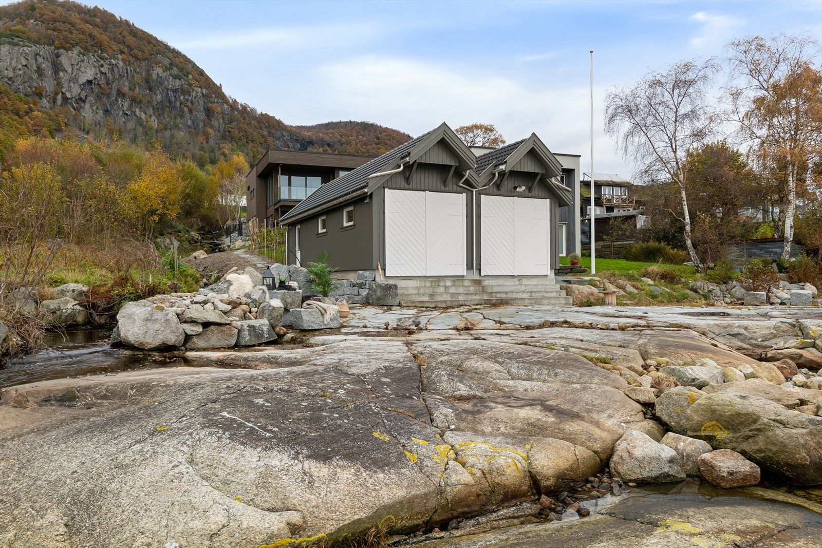 Eiendommen eier naustet til venstre og har eksklusiv bruksrett på området ved sjøen nedenfor naustet og til venstre Galleribilde