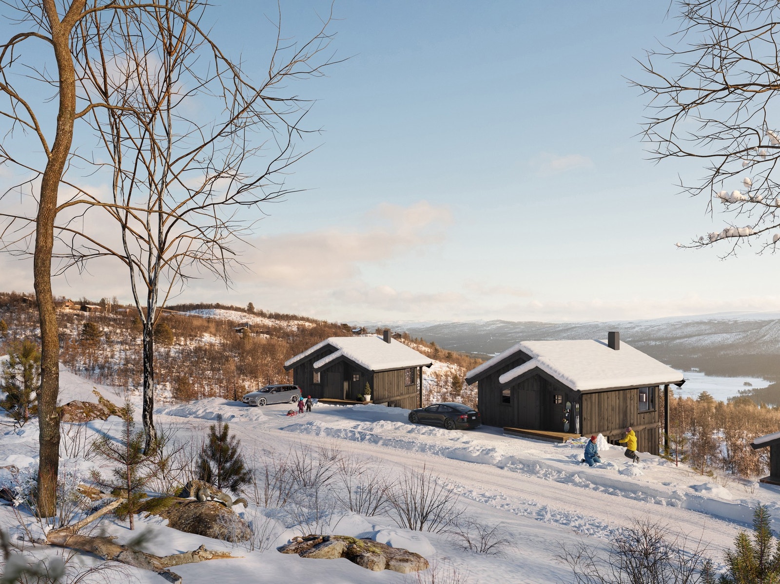 Eiendommen seksjoneres med to identiske hytter, med nydelig utsikt (illustrasjon, avvik kan forekomme) Galleribilde
