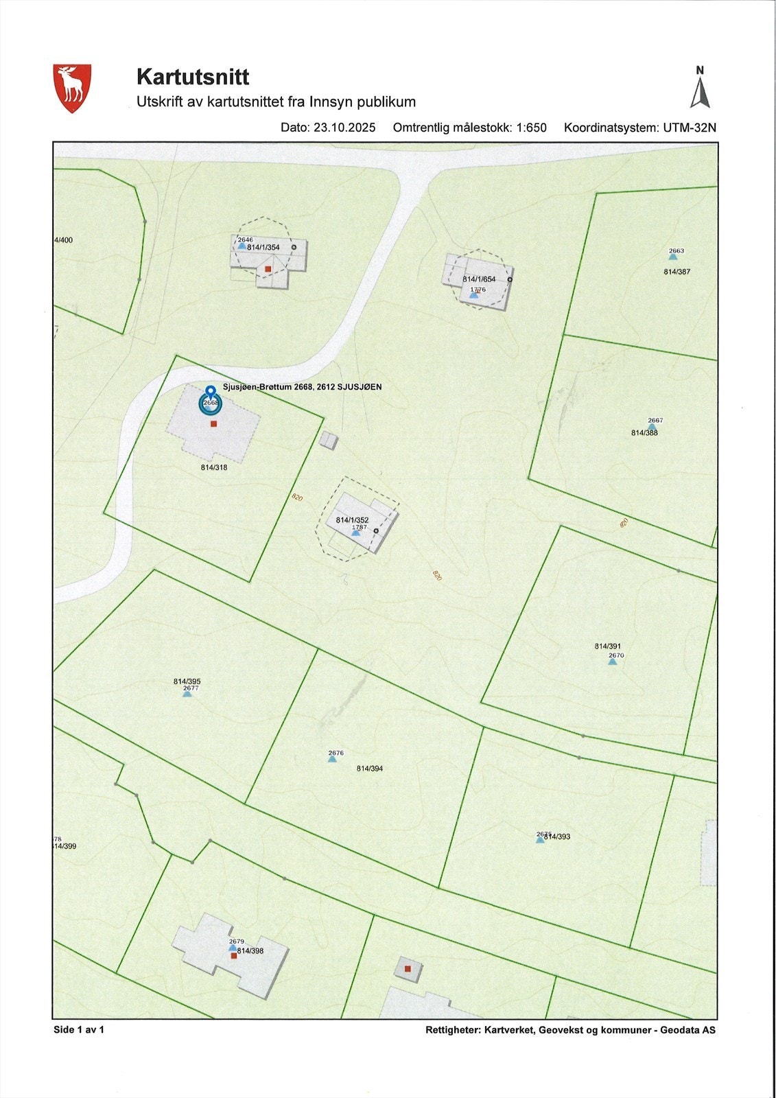 Skisse som viser regulerte tomter rundt hytta. Galleribilde