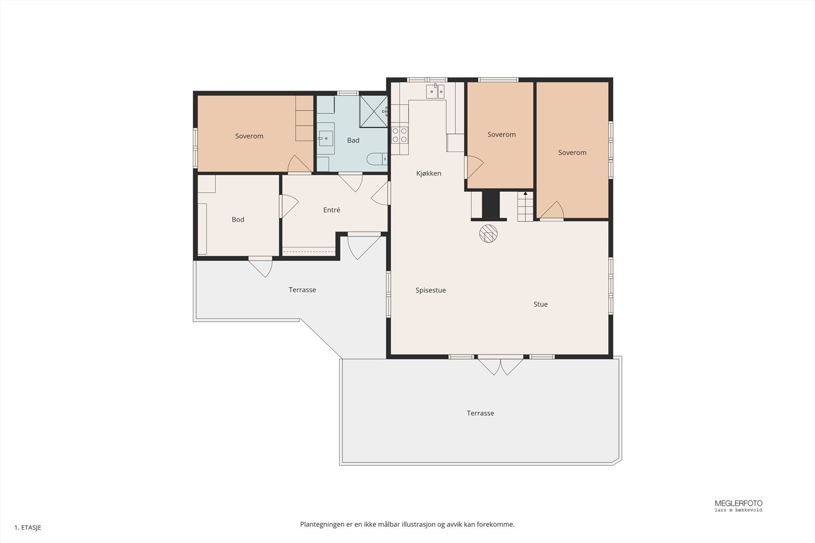 Planskisse over hovedplanet i hytte. Galleribilde