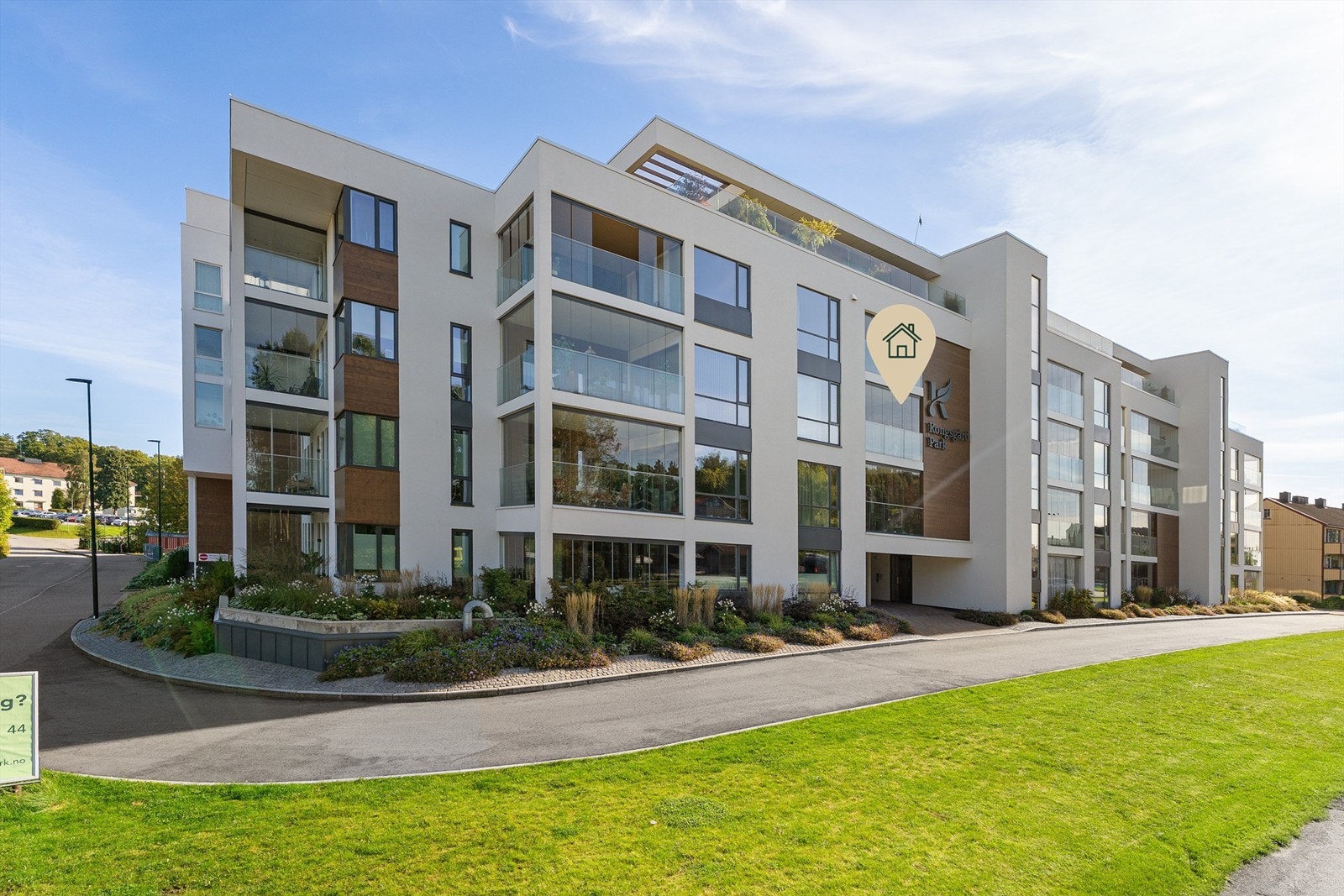 Bygget har flotte kombinasjoner av materialer og farger. Galleribilde