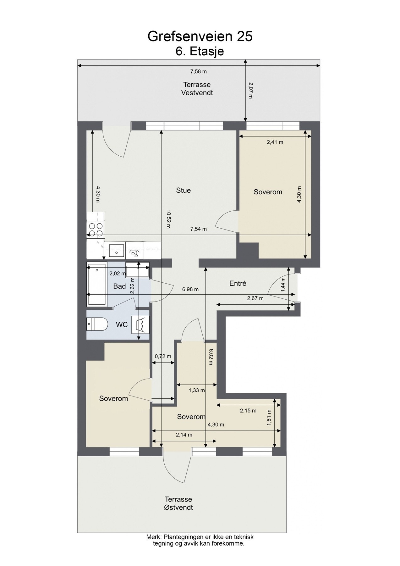 Alternativ planløsning med 3 soverom. Galleribilde