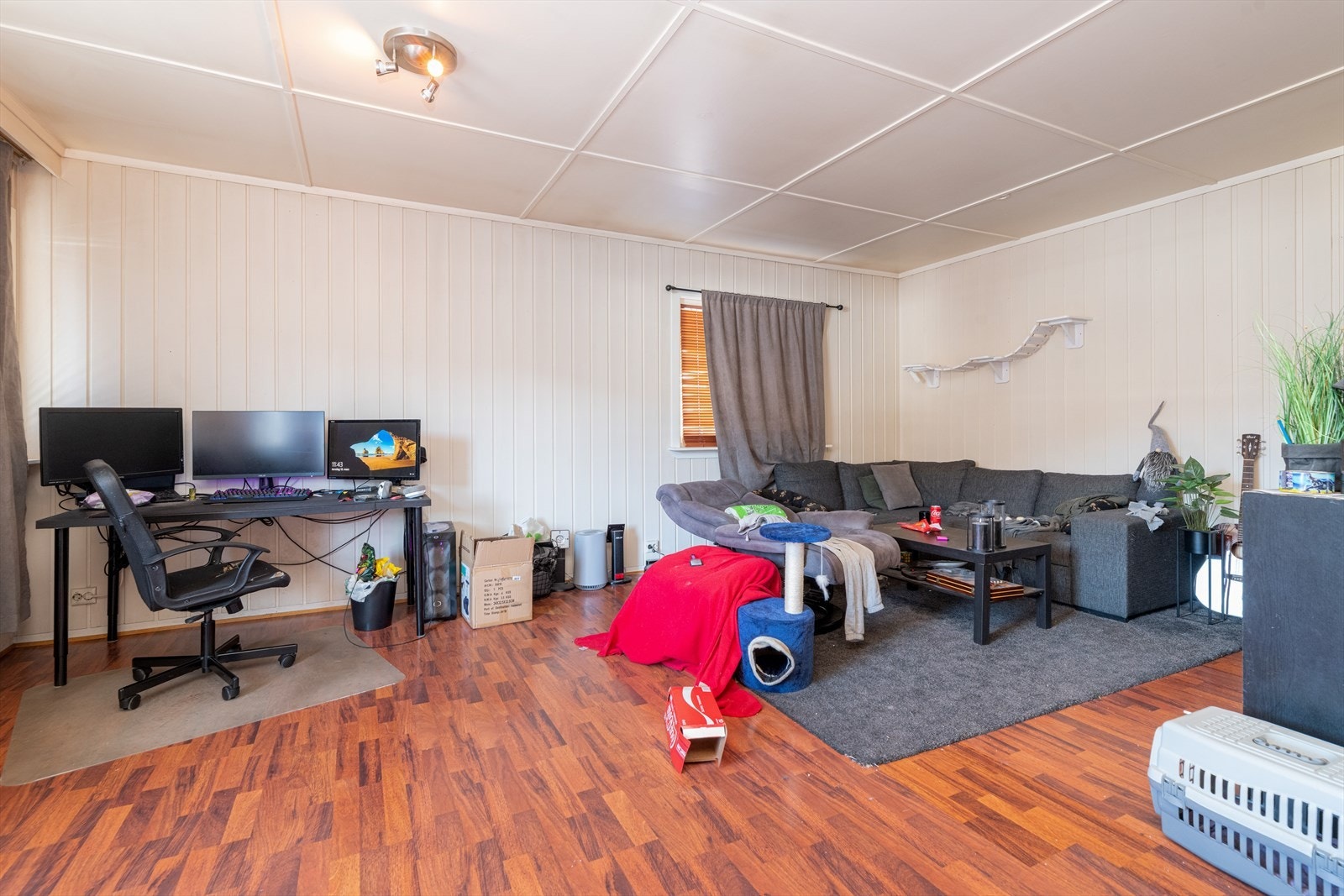 Boligseksjon nr. 6. Leiligheten har en romslig stue med plass til sofa og spisebord. Galleribilde