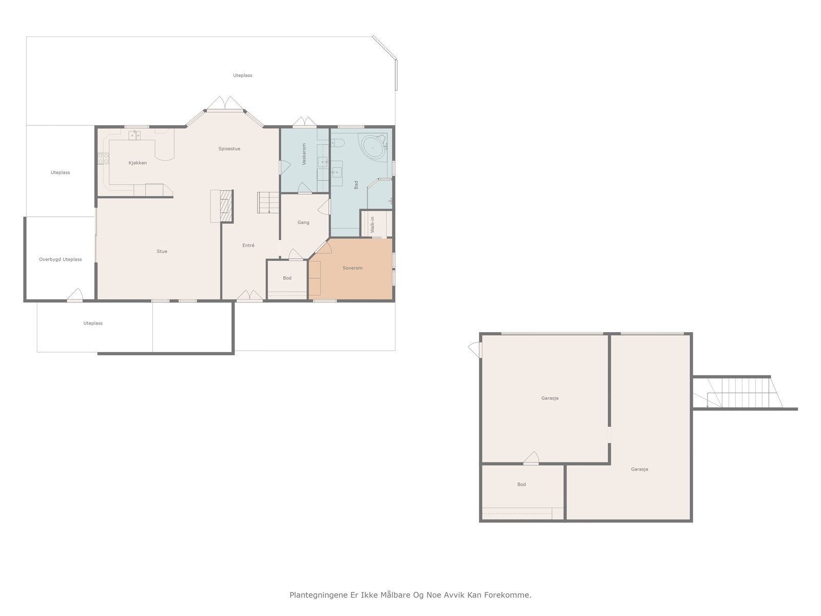 Plantegning over første etasje av bolig og garasje. Galleribilde