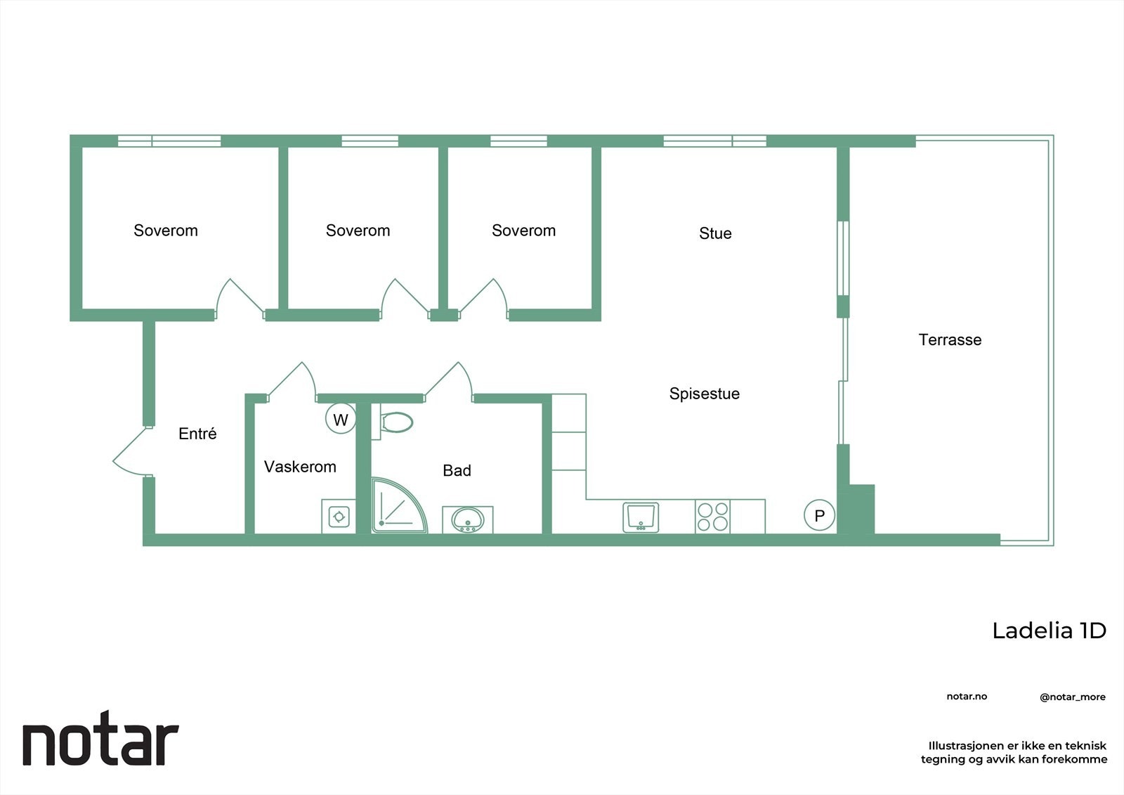 Planløsningen viser en åpen stue- og kjøkkenløsning med utgang til sørvendt terrasse på 22 m² (kilde: tilstandsrapport). Galleribilde