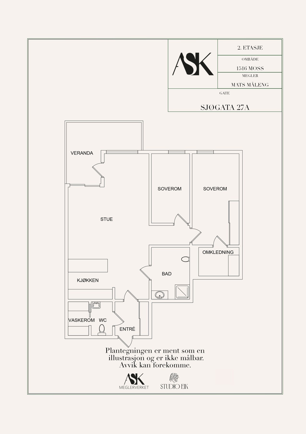 Planskisse - den aktuelle leiligheten ligger i byggets 2. etasje Galleribilde