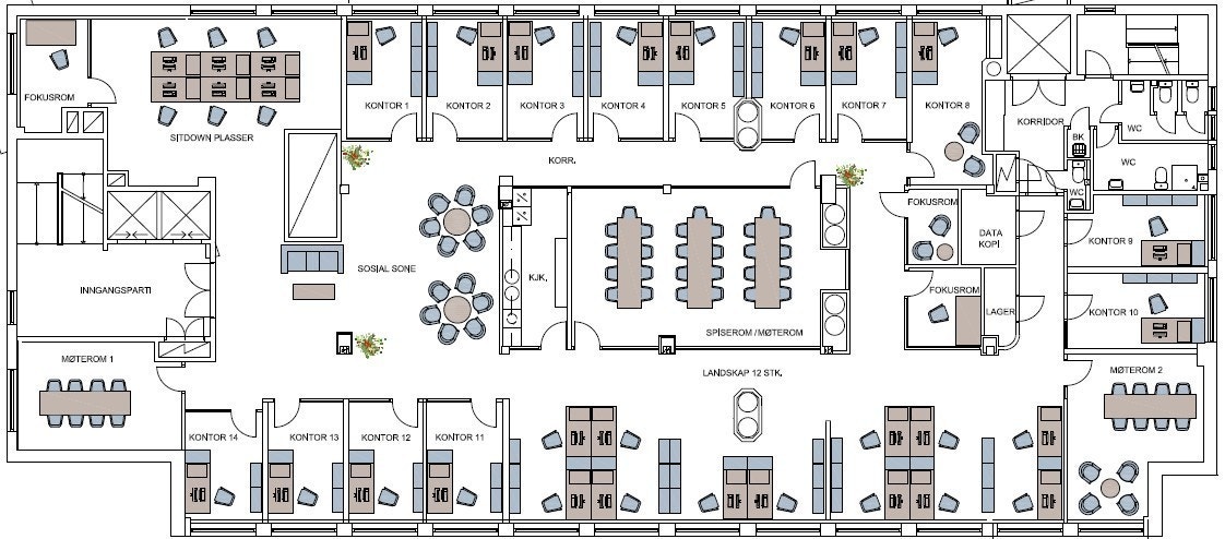 Skisse - mulig løsning - cellekontor. Galleribilde