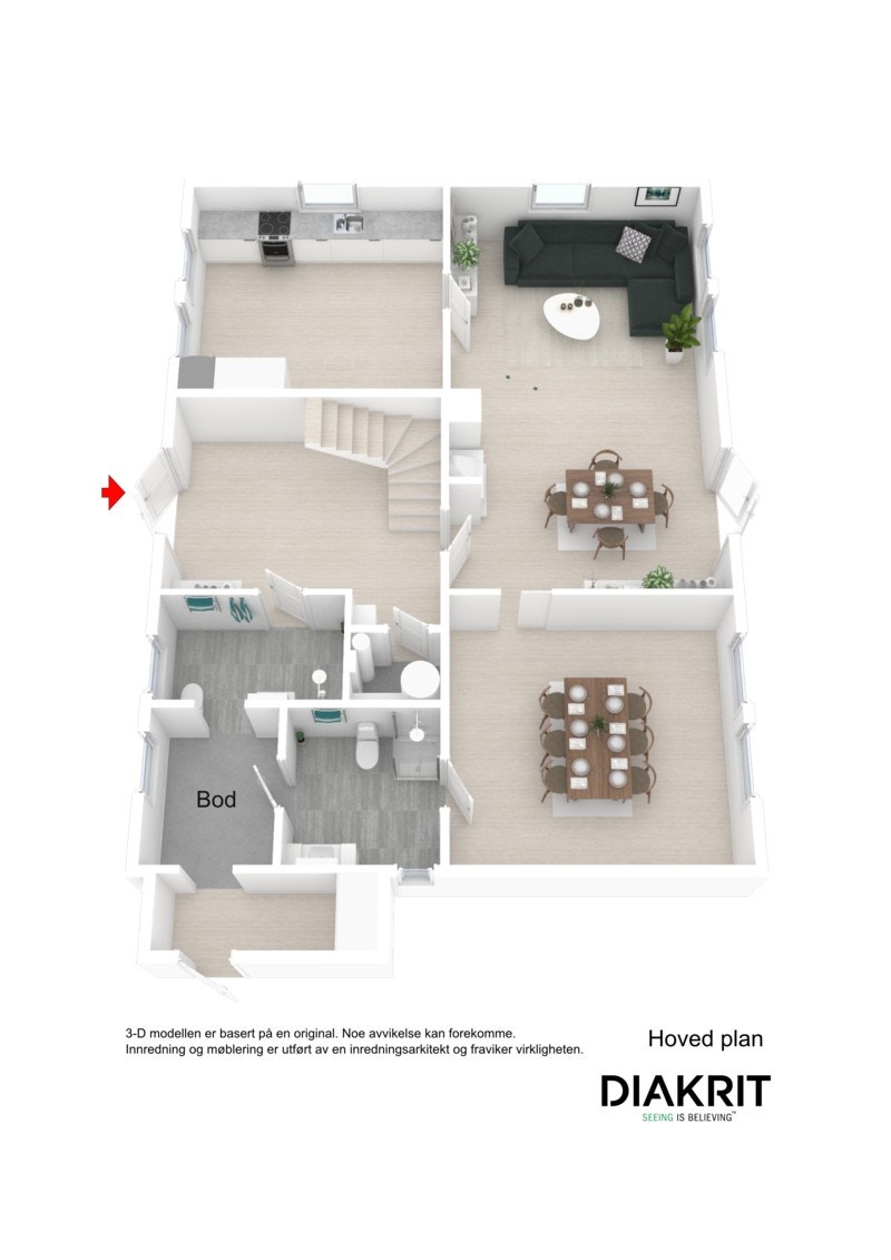 3D plantegning 1.etasje Galleribilde