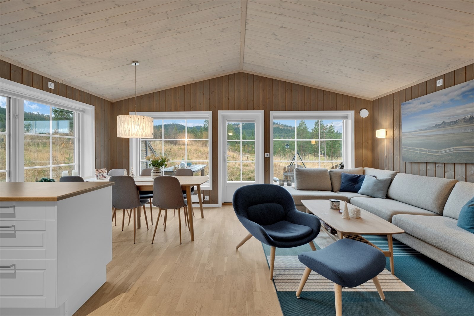 Stue med direkte utgang til solrik terrasse. Galleribilde