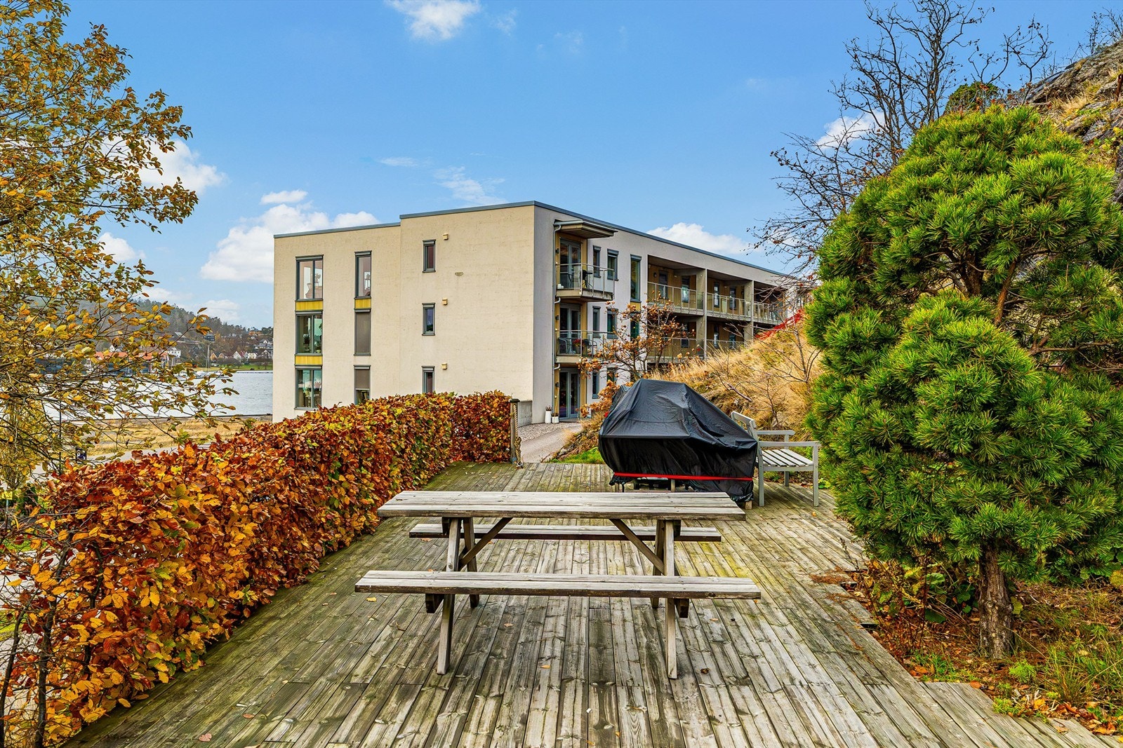 Sameiet har også en felles uteplass, ypperlig for større sosiale sammenkomster på en varm sommerdag. Galleribilde