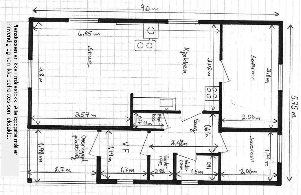 Planskisse er ikke i målestokk. Oppgitte mål er ikke eksakte, og må oppfattes som veiledende. Alle mål er innvendige. Galleribilde