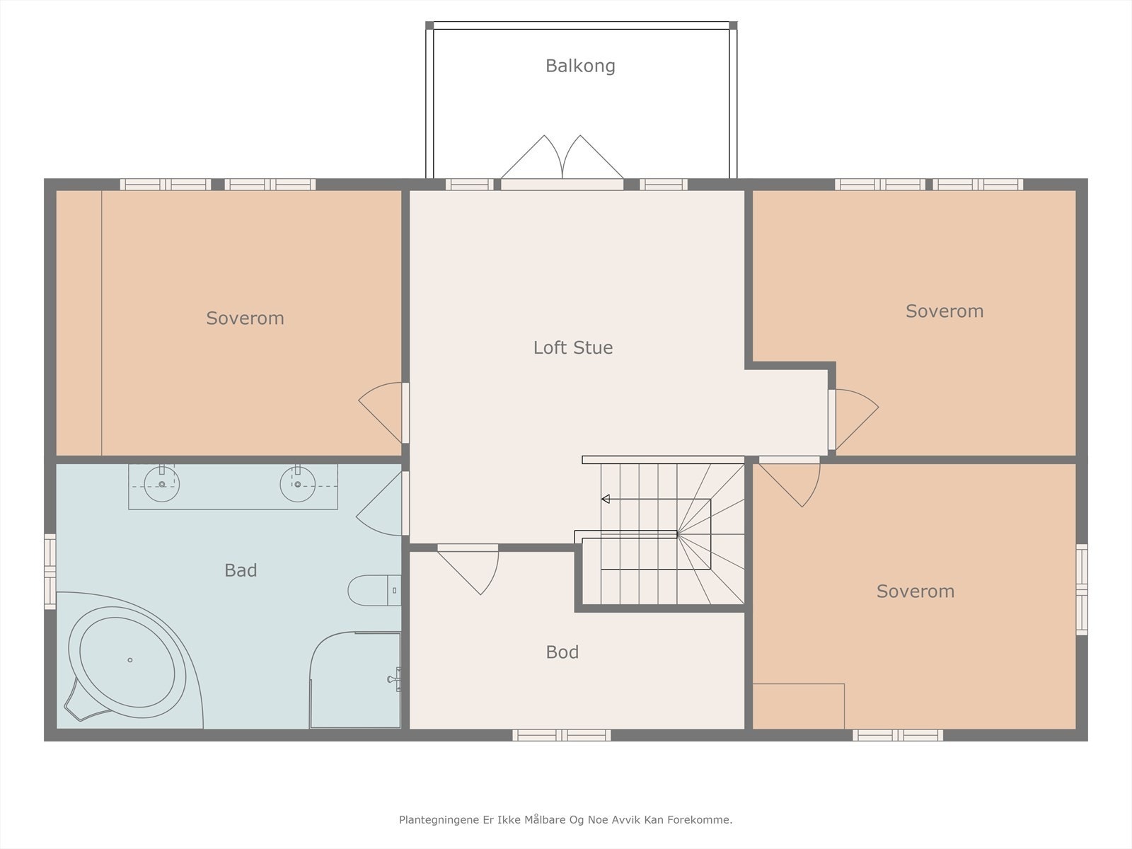 Vi tar turen videre opp i 2 etasje som har 3 soverom, loftstue, stort bad samt en bod. Galleribilde