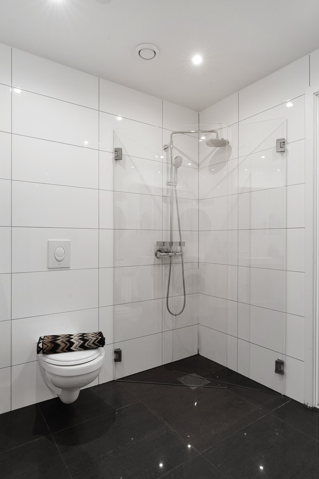 Veggehengt toalett og innfellbare dusjdører. Galleribilde