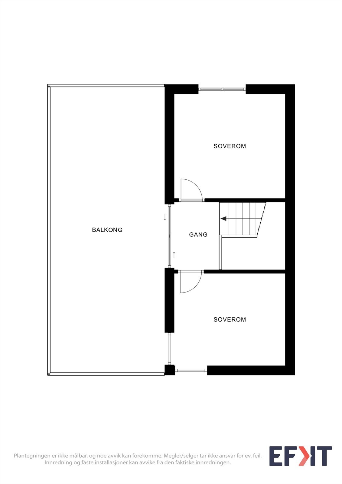 Toppetasjen inneholder to soverom, gang og utgang til en stor takterrasse. Galleribilde