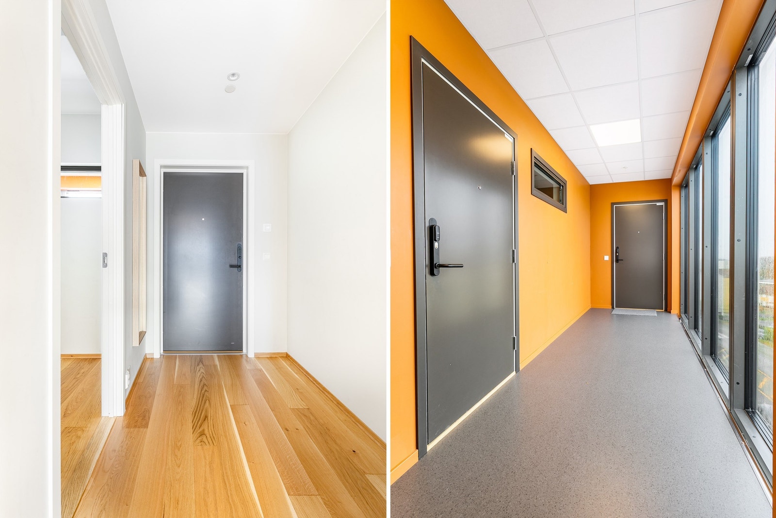 Innvendig bod er lett tilgjengelig - rett fra entreen. Adkomst til leiligheten skjer via felles korridor, med flott utsikt. Galleribilde