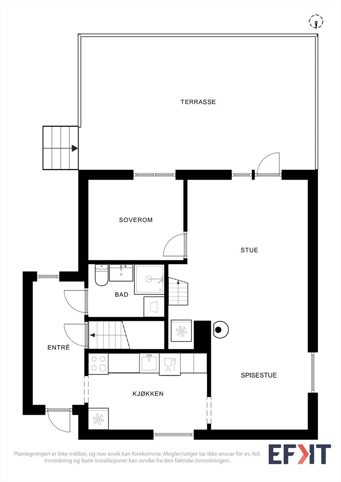 Fin, arealeffektiv planløsning. Galleribilde