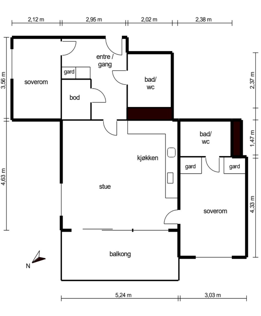Planskisse Middelthuns gate 17A. Galleribilde