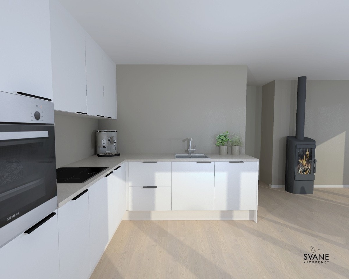 God skap- og benkeplass. Stekeovn i praktisk arbeidshøyde. Galleribilde