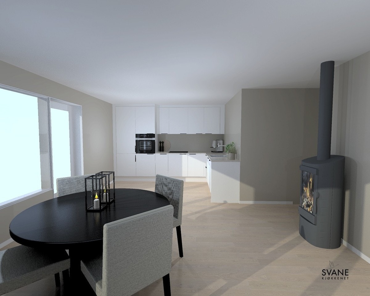 I kjøkkenleveransen inngår stekeovn, induksjonstopp, integrert kombiskap, ventilator og integrert oppvaskmaskin. Galleribilde