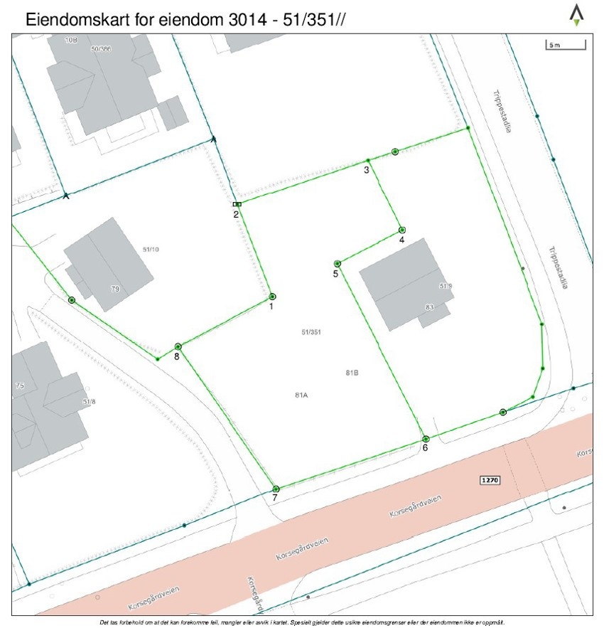 Kart med tomtegrenser - se vedtekter i vedlegget til salgsoppgaven for bruksretter til hagen for hver bolig. Galleribilde
