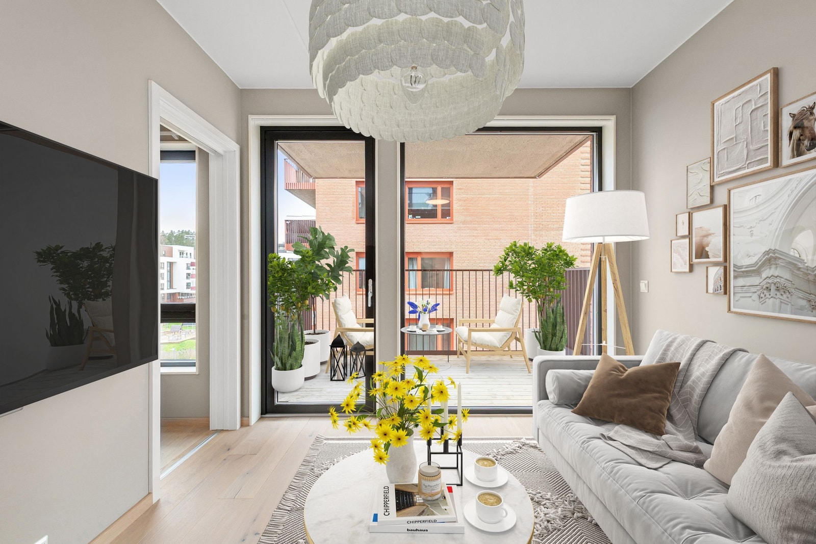 En lekker og moderne 2-roms selveier fra 2023, sentralt på Lørenskog med kort vei til alt. Bilde med digital styling. Galleribilde