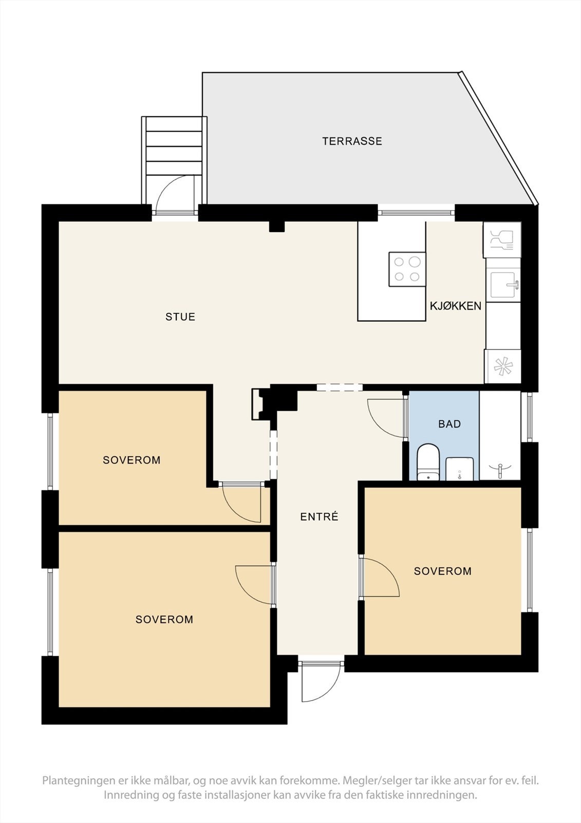 Alternativ plantegning med 3 soverom. Galleribilde
