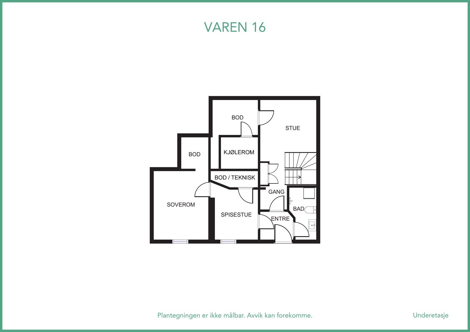 Plantegning kjelleretasje. Oppholdsrommene i etasjen er ikke godkjent som rom til varig opphold. I følge tegninger består etasjen av bod, vaskerom, gang og redskap Galleribilde